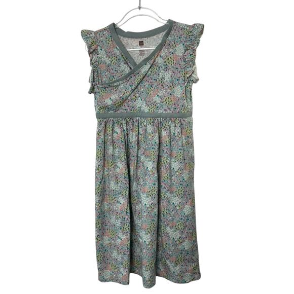 Tea Collection Blue Pattern Ruffle Cap Sleeve Surplice Fit & Flare Dress Sz 12 - Picture 1 of 9